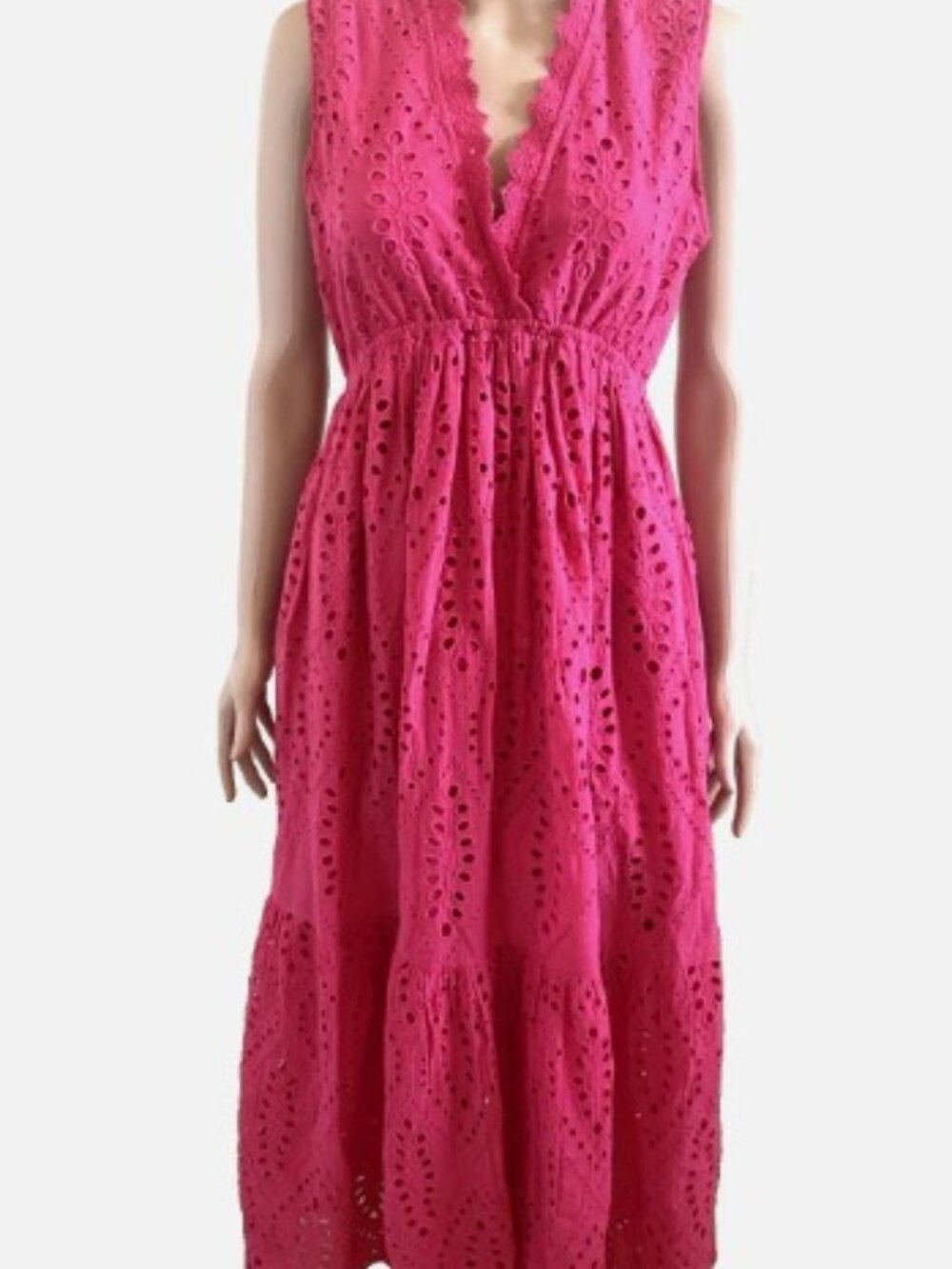 SUNDANCE Pink Sleeveless V Neck Eyelet Maxi Dress 100% Cotton Small
